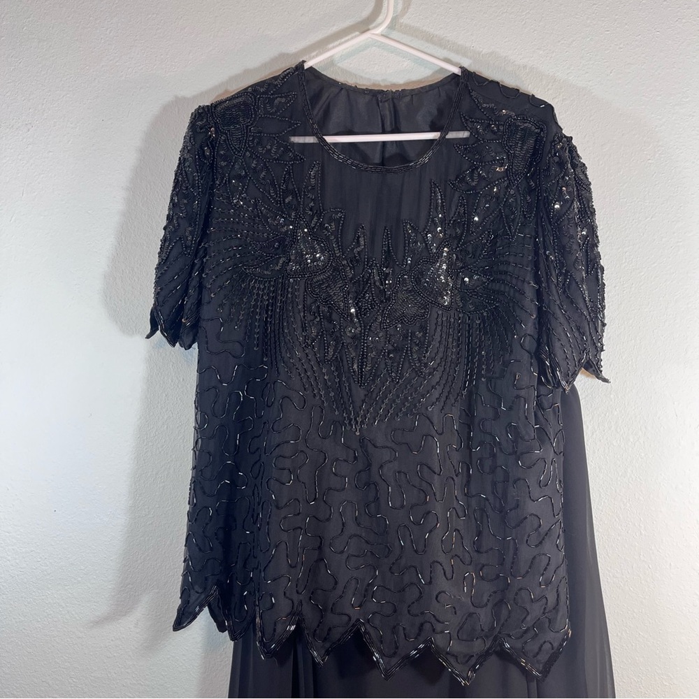 Petra Black Beaded Sequin 2pc Formal Gown Maxi Skirt set size 16 - Picture 3 of 16